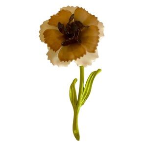 Vintage Signed Hedy Enamel Flower Brooch Pin Cream Tan Brown